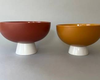 Two Crate & Barrel Skylar Pedestal Glazed Stoneware Footed Bowls