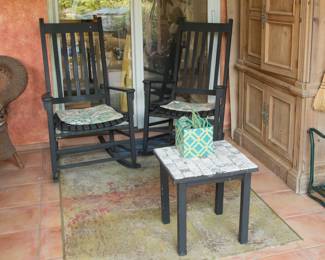 2 rocking chairs with 1 cocktail, tile top table (3 pc set):  $140.00