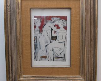 Artist ~ Jannis Moralis print in Italian artistP. Annigoni   hand crafted  frame.  "Funeral Compositions" (22"l x 18"w ALL):  $178.00