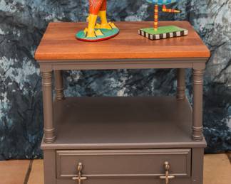 The perfect side table.  Hand painted, 1 drawer, stained wood top & fabulous pulls (28.5h x 21"w x 16.5"d):  $98.00