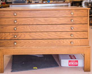 Hand crafted  5 drawer chart cabinet.  2 pcs.  Oak with brass pulls (32"h x 45"w x 32"d):  $300.00