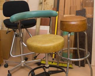 Vtg. Del-Tube Assistants Stool:  $160.00.  Bar stool (naugahyde & chrome:  $48.00