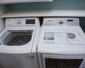 Left to Right:  Both appliances purchased in 2019  Samsung Dryer (gas & electric) 7.3 cu.ft. model # DV422EWHDWR/AA: $600.00   Washing Machine:  LG  (7.3 cubic feet)model # WT1487EGPT.ABWETUS:  $380.00.