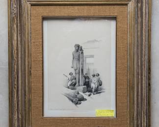 "Colossus In Front of the Temple of Lady Saboua Nubia"  (page from the Holy Land Journal) in fabulous handcrafted frame by:  P. Annigoni:  $260.00