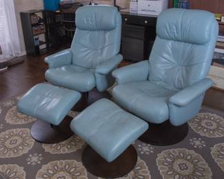 Palliser  Leather Recliner and Swivel chair with Ottoman "Dazzle Ice":  $340.00 ea.