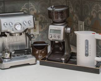 Left to right:  Breville Infuser Espresso Model#- BES840XL:  $200.00, Breville Smart Grinder Pro:  $98.00, Bodun Bistro electric water kettle:  $18.00