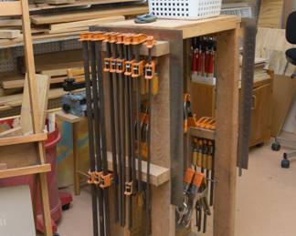 Hand crafted rolling cart for hanging tools.  Cart and clamps are "sold by the each."  Clamps are from:  $2.00 - $30.00.  Cart:  $36.00