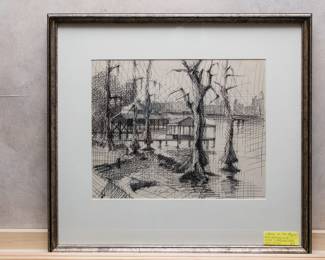 'Home On The Bayou' ink etching (21"l x 19"w).   Signed` ~Y.Rooplslo:  $68.00 