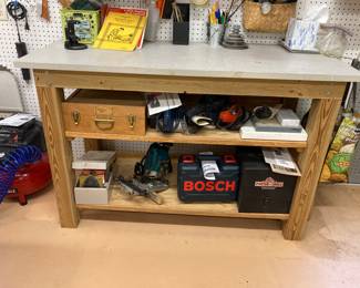 Wood work bench with formica top.  Heavy Duty wood base!  (35"h x 54"w x 24"d):  $120.00