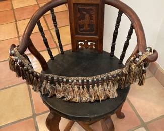 Vintage Oriental Rosewood carved horseshoe armchair:  $280.00