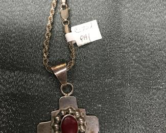 Coral sterling cross 