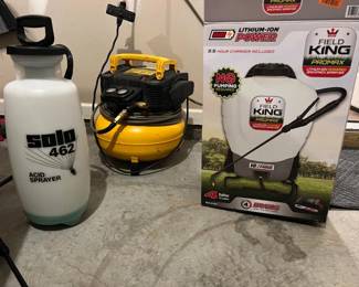 Pancake DeWalt Compressor and lawn sprayer and backpack