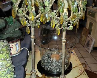 Pair of green crystal lamps