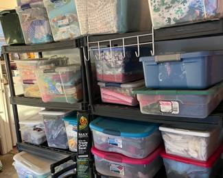Totes full of fabric for quilting, sewing & crafting