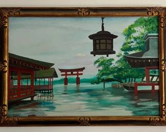 Kinrod, Japanese Houses Reflecting On A Lake, Acrylic On Cavas
