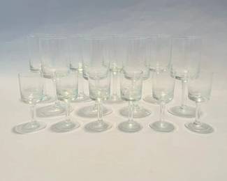 Etched Square-Shaped Wine And Cordial Glasses, Circa 1940
