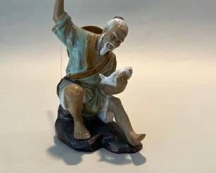 Chinese Shiwan Fisherman With Pole
