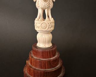 Polynesian Ashok Stambh Statue Mounted On A Mahogany Stand