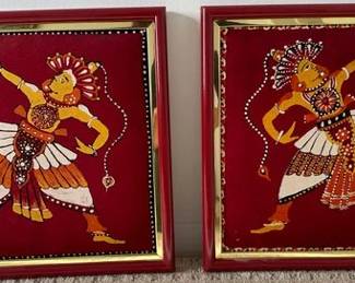 Two Indian Batik Prints In Red
