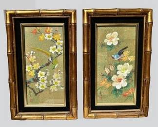 Pair Of Cherry Blossom With Bird Paintings
