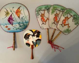 Vintage Japanese Painted Paper Hand Fans
