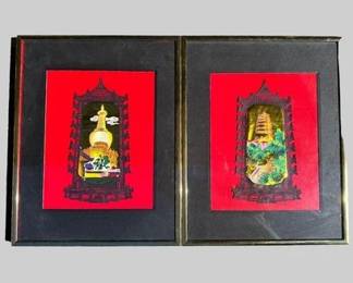 Chinese Paper Cuttings Mounted On Red Paper
