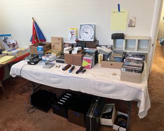 CDs and DVDs and office items