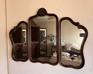Antique wall mounted tri-folding mirror 