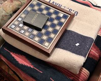 Navajo rug, vintage US Navy wool blanket, Civil war chess set 