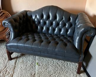 Navy leather settee loveseat 
