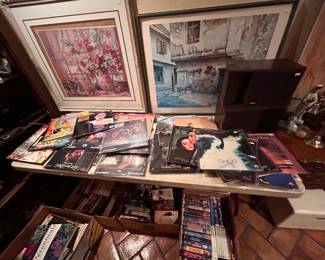 Vintage Bose 201 speakers, laser discs, VHS, and dvds 