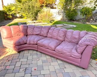 Vintage pink leather sectional- only staged outside for sale. 