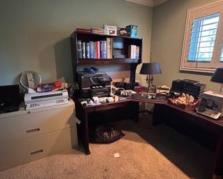 Leather topped corner desk & Office supplies 