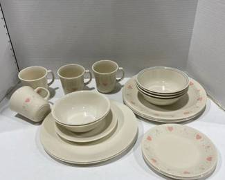 Corelle "Forever Yours" plates, bowls and cups with Corelle no pattern plates and bowls total of 20 pieces