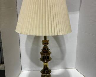 Vintage brass table lamp and shade 32 in tall