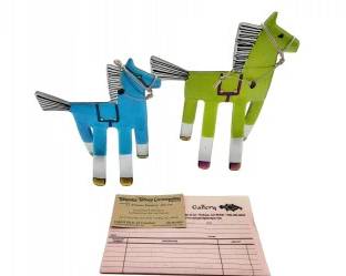 NEWY FAGAN art glass manipulated ponys signed w/gallery receipt