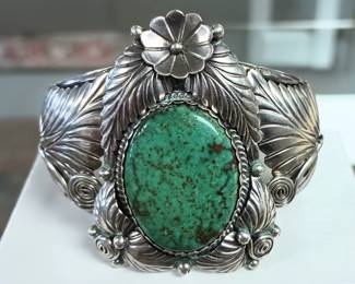 Sterling Cuff with incredible detail and a very cool agate stone
Med wrist