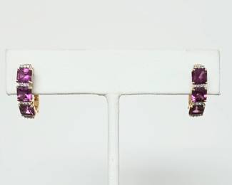 Pink tourmaline and diamond earrings in 14k yellow gold 