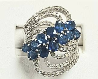 Sapphire and diamond ring in 14k white gold sz 7