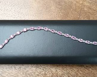 Pink sapphire and diamond bracelet in 14k white gold 