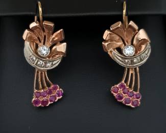 Rose Gold diamond and ruby earrings 