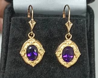 Deep purple amethyst earrings in 10k yellow gold 