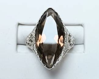 Antique 14k white gold ring with smokey quartz. Sz 5