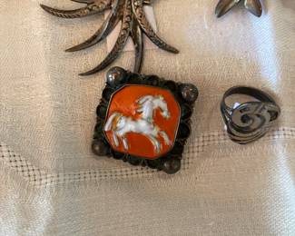 Sterling Italian Jo Michele enamel horse pin