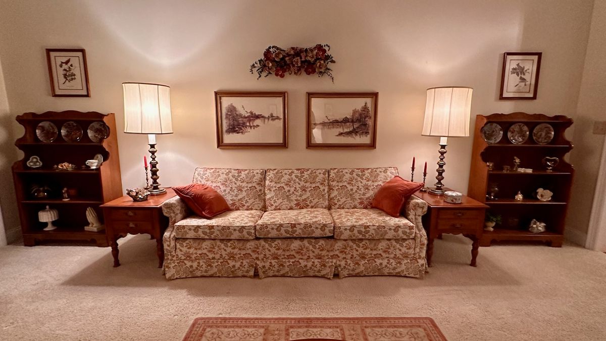 End of day 1 update: Sofa and end tables are sold. Ethan Allen bookcases and lamps are still available.