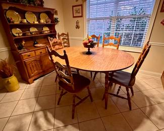 Vintage china hutch, dining table and chairs from Authentic Furniture Products.