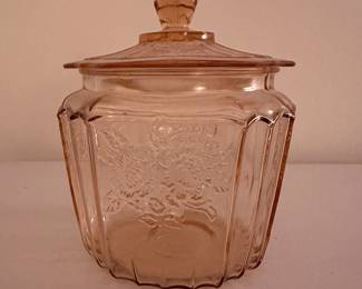 Depression era pink Mayfair Open Rose cookie jar.