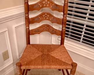 Ethan Allen Heirloom Nutmeg Maple ladder back chair with hand painted stenciling.  Six available.
