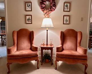 End of day 1 update:  Chippendale style wing back chairs are from "Traditional Classics" line by Ethan Allen.  Ethan Allen floor lamp sold.