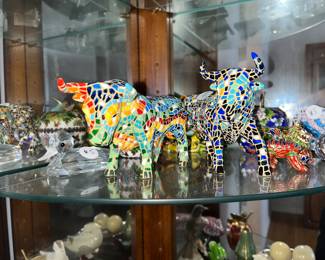 mosaic cow bovine figurines